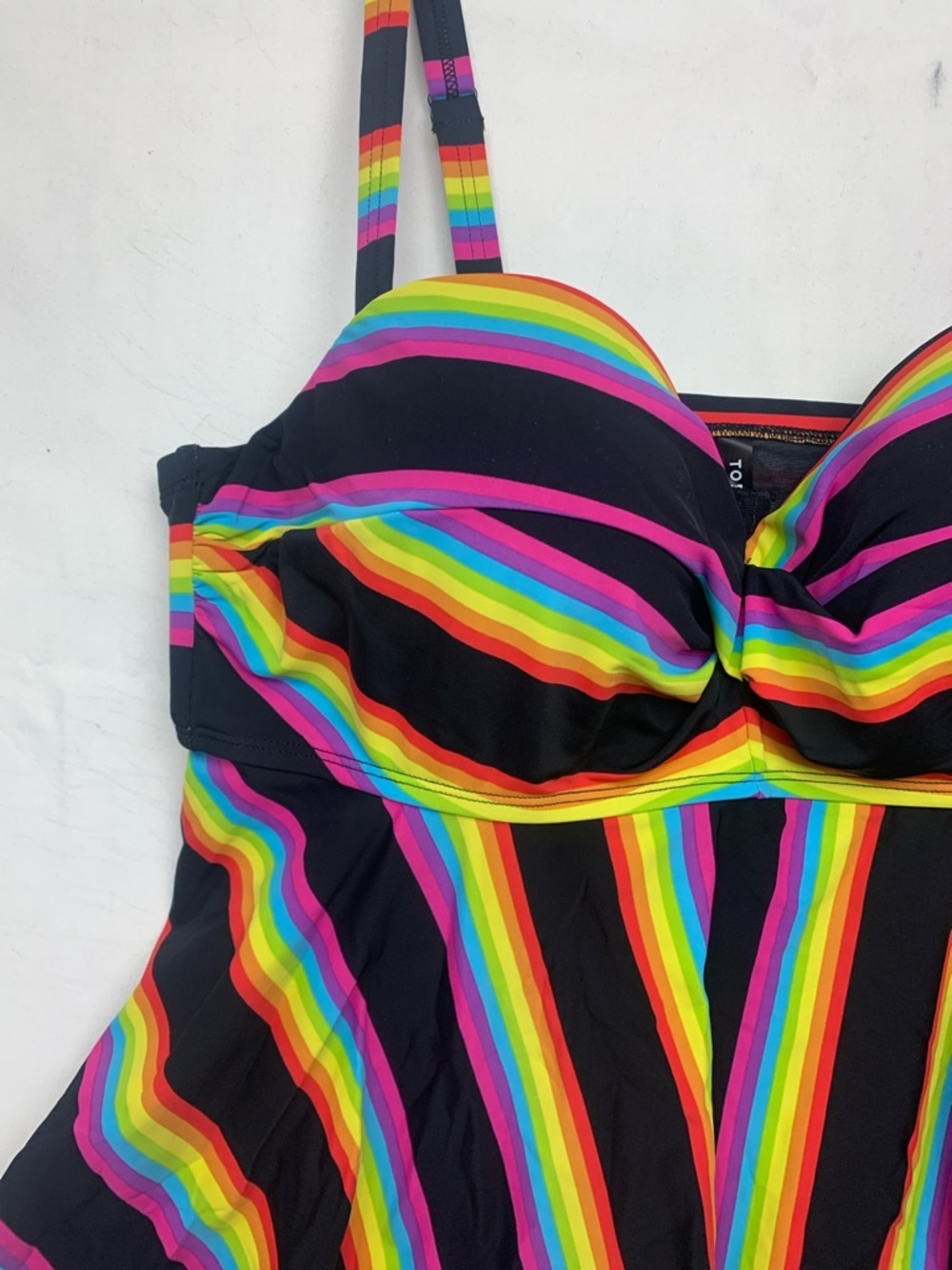 Torrid size 2 swim top bathing suit Rainbow Stripe One Piece Swimsuit Black - Picture 4 of 9